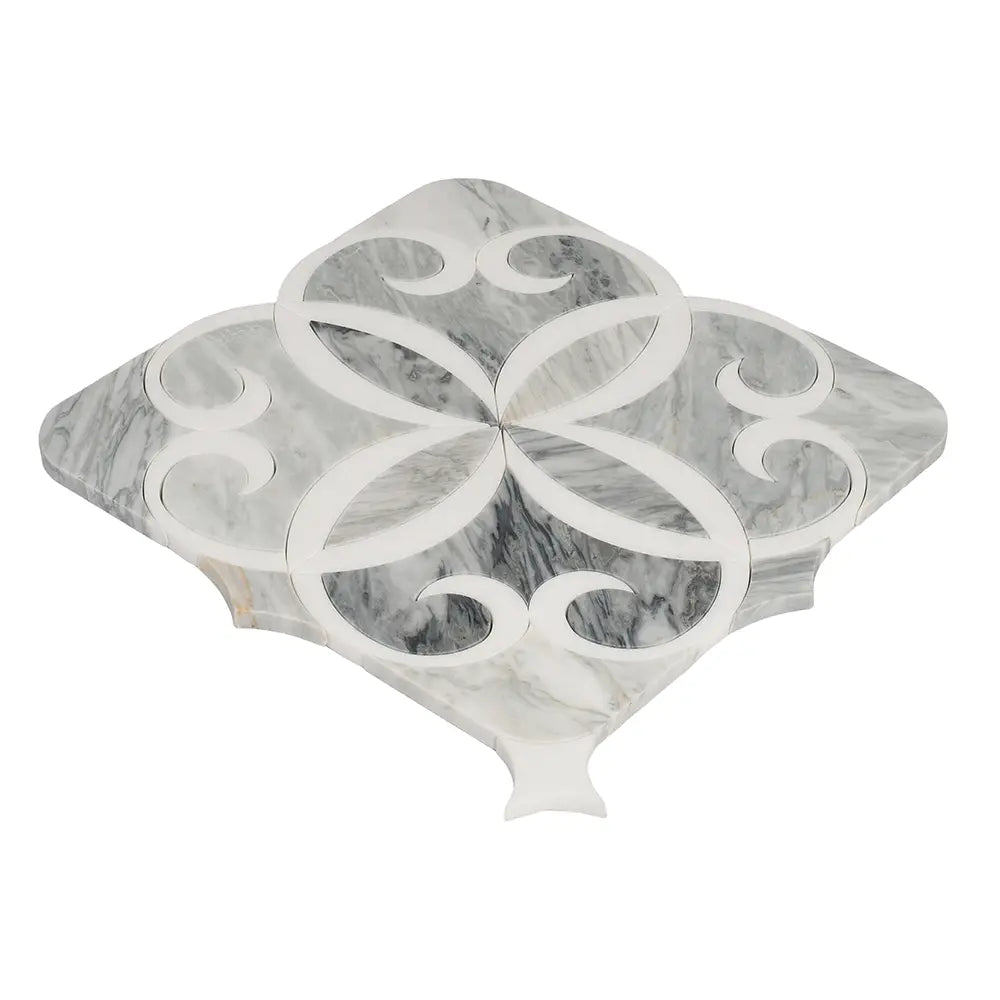 Scroll Calacatta Bluette and Thassos Marble Mosaic Tile | Tile Club