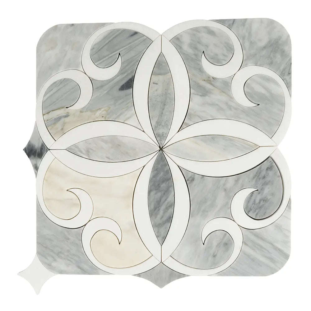 Scroll Calacatta Bluette and Thassos Marble Mosaic Tile | Tile Club