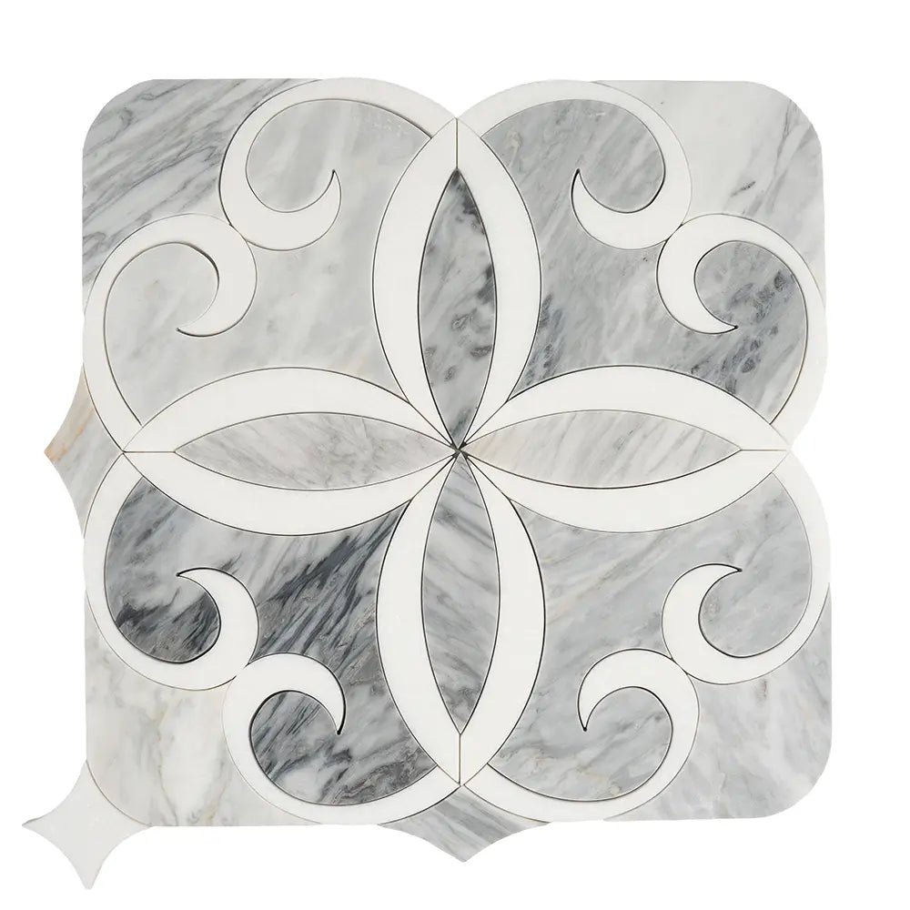 Scroll Calacatta Bluette and Thassos Marble Mosaic Tile | Tile Club