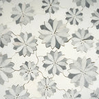 Floral Eternity White Carrara & Bardiglio Waterjet Mosaic Tile | Tile Club