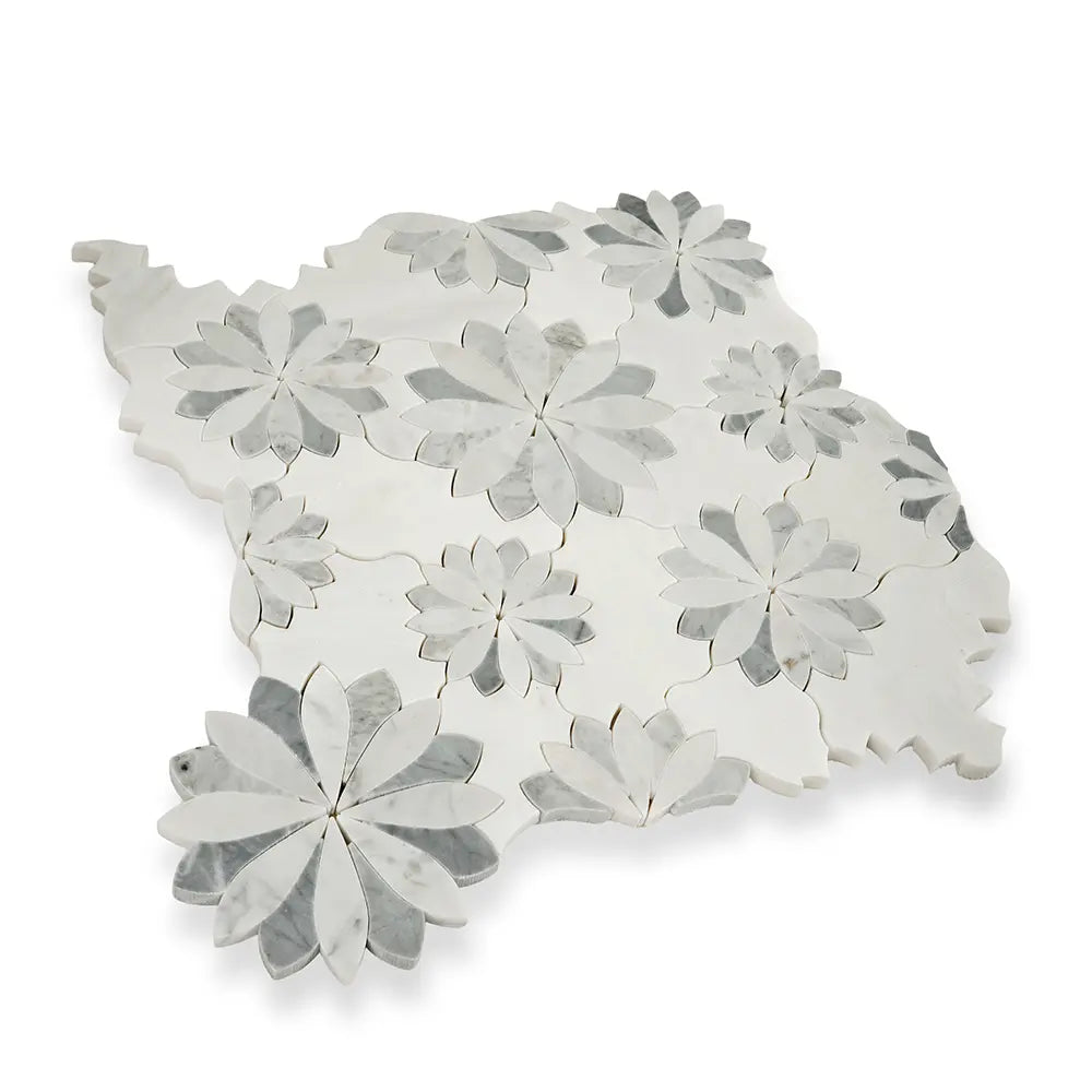 Floral Eternity White Carrara & Bardiglio Waterjet Mosaic Tile | Tile Club