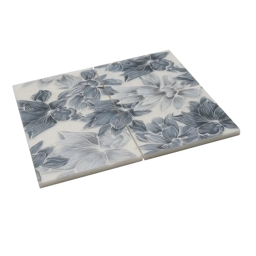 Bluma Floral Blue Etched Marble Mosaic | Tile Club