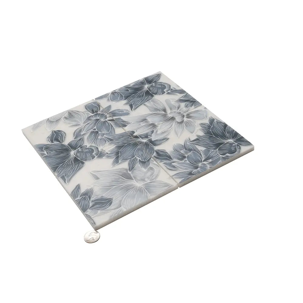 Bluma Floral Blue Etched Marble Mosaic | Tile Club
