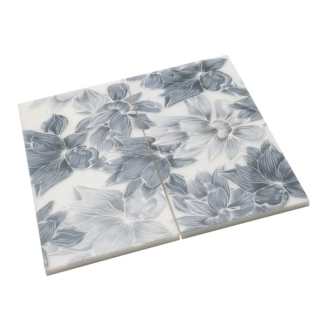 Bluma Floral Blue Etched Marble Mosaic | Tile Club