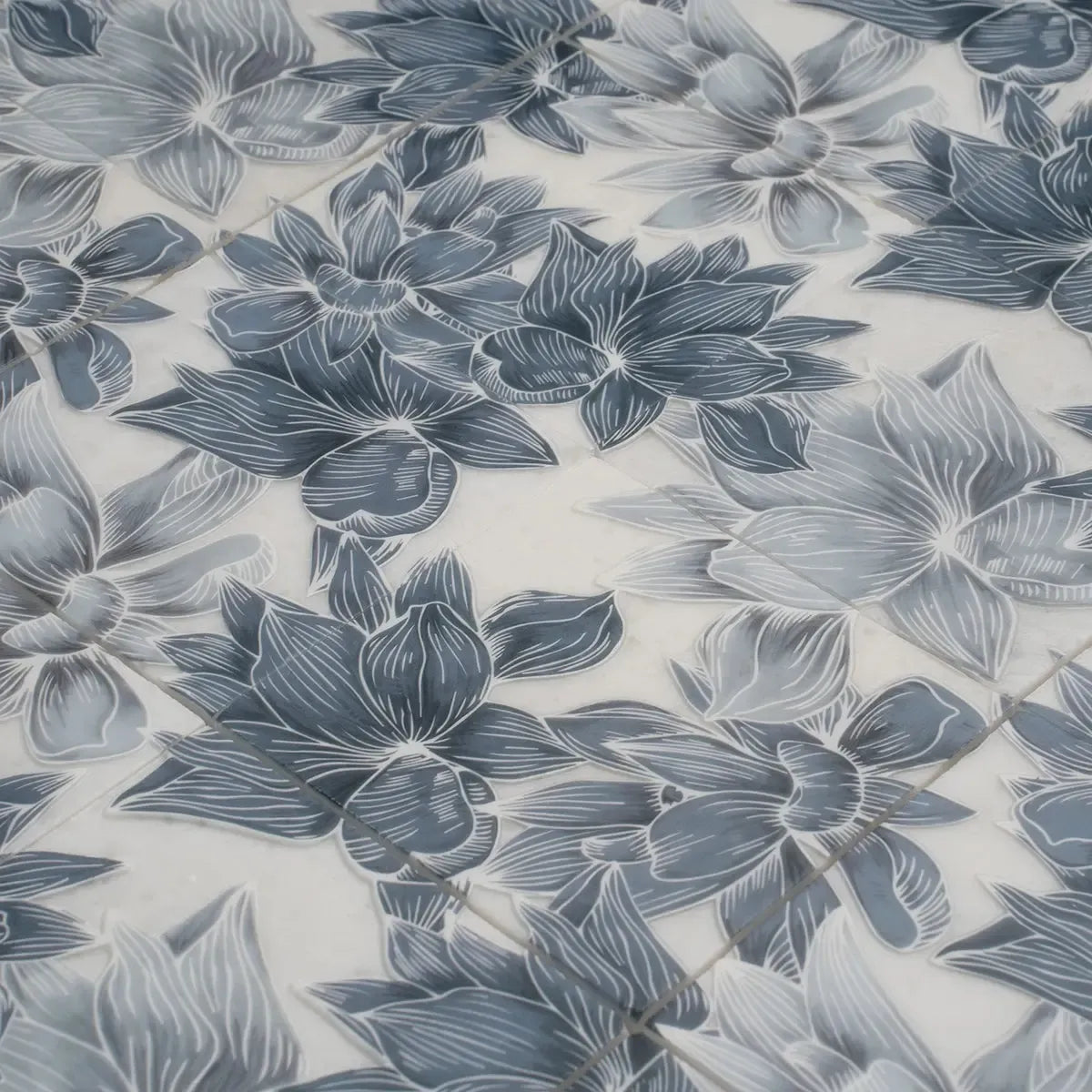 Bluma Floral Blue Etched Marble Mosaic | Tile Club