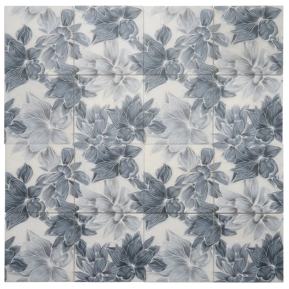 Bluma Floral Blue Etched Marble Mosaic | Tile Club