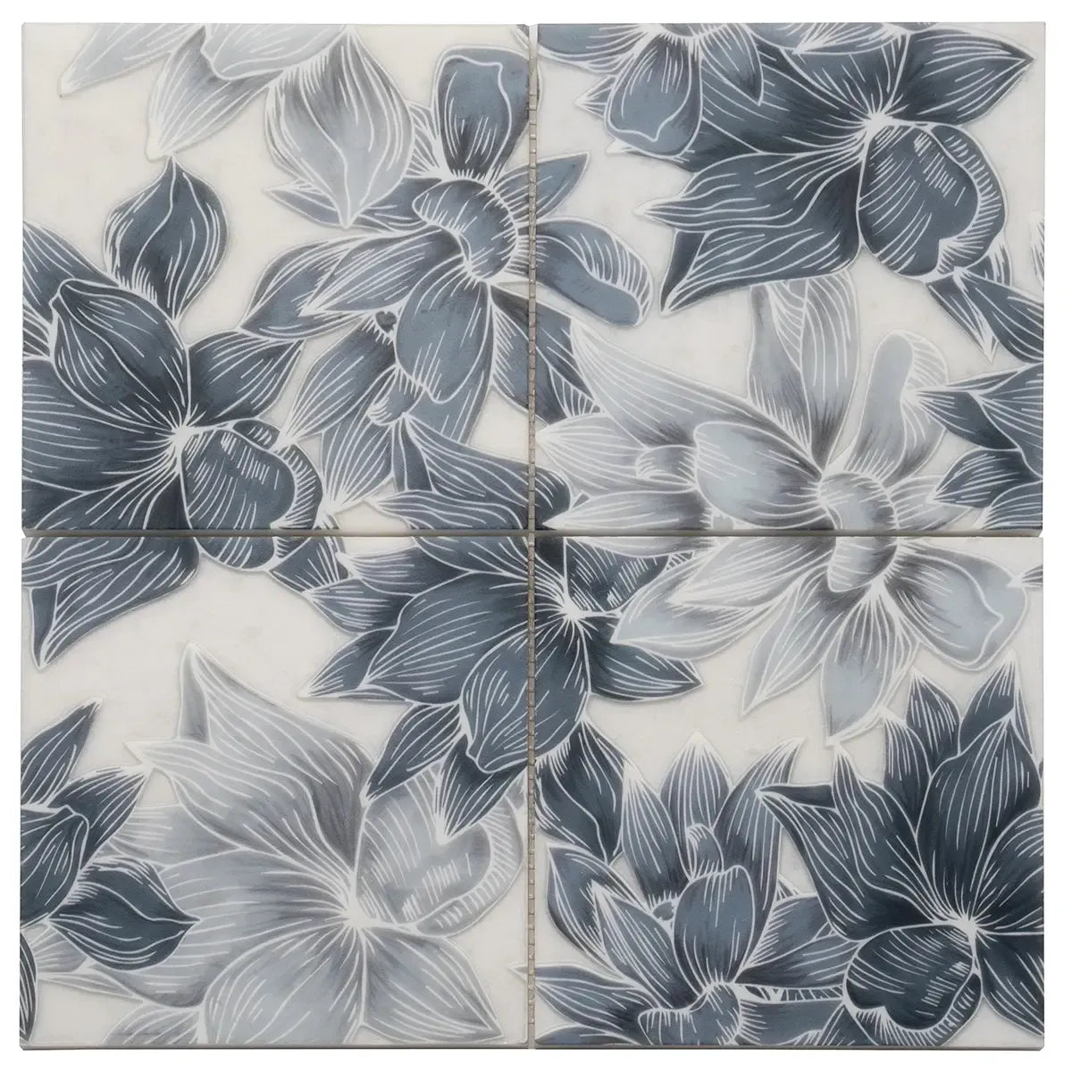 Bluma Floral Blue Etched Marble Mosaic