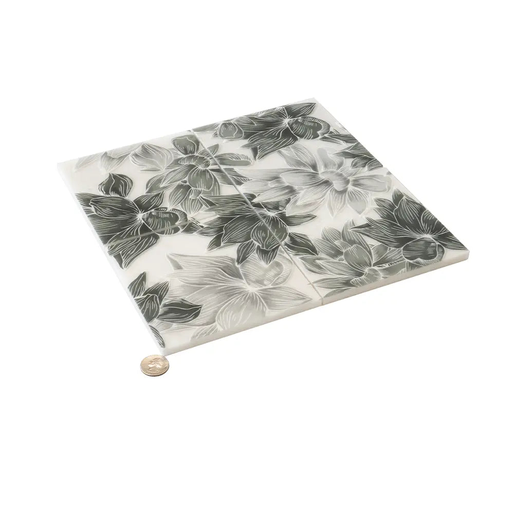 Bluma Floral Green Etched Marble Mosaic | Tile Club