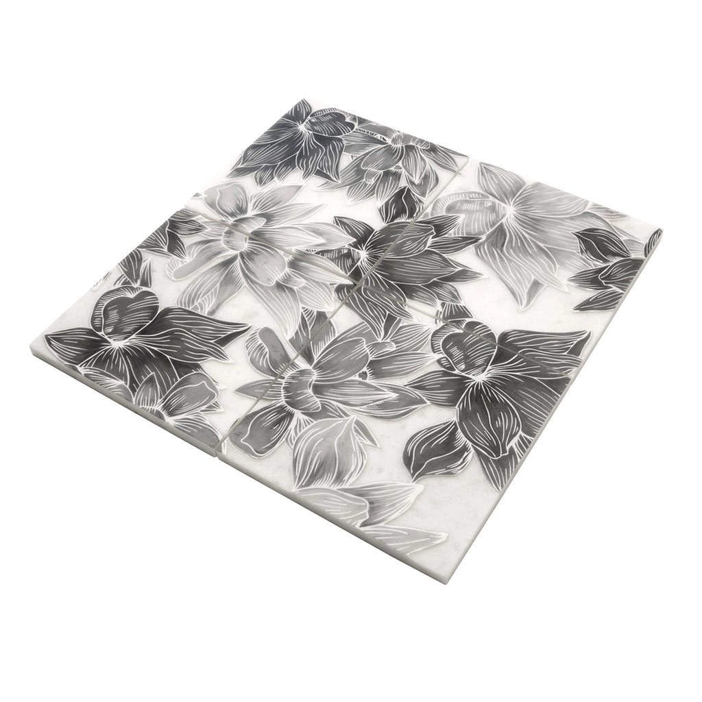 Bluma Floral Gray Etched Marble Mosaic | Tile Club