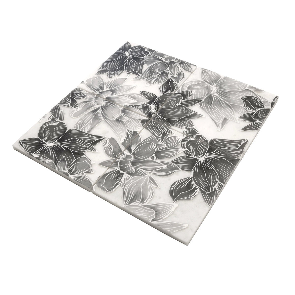 Bluma Floral Gray Etched Marble Mosaic | Tile Club