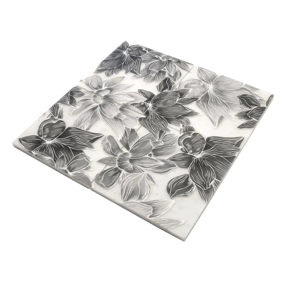 Bluma Floral Gray Etched Marble Mosaic