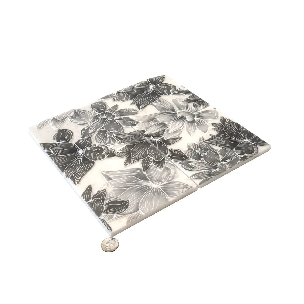 Bluma Floral Gray Etched Marble Mosaic