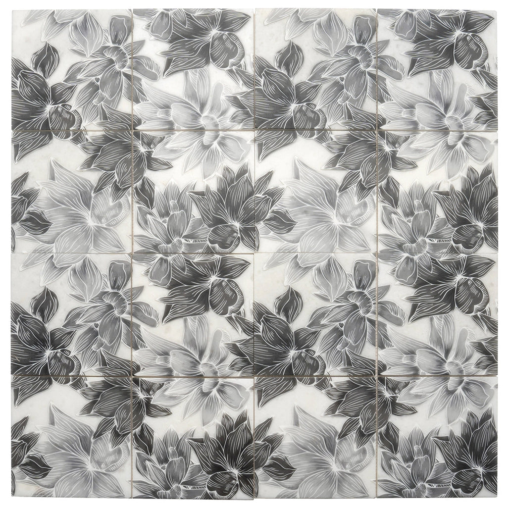 Bluma Floral Gray Etched Marble Mosaic | Tile Club