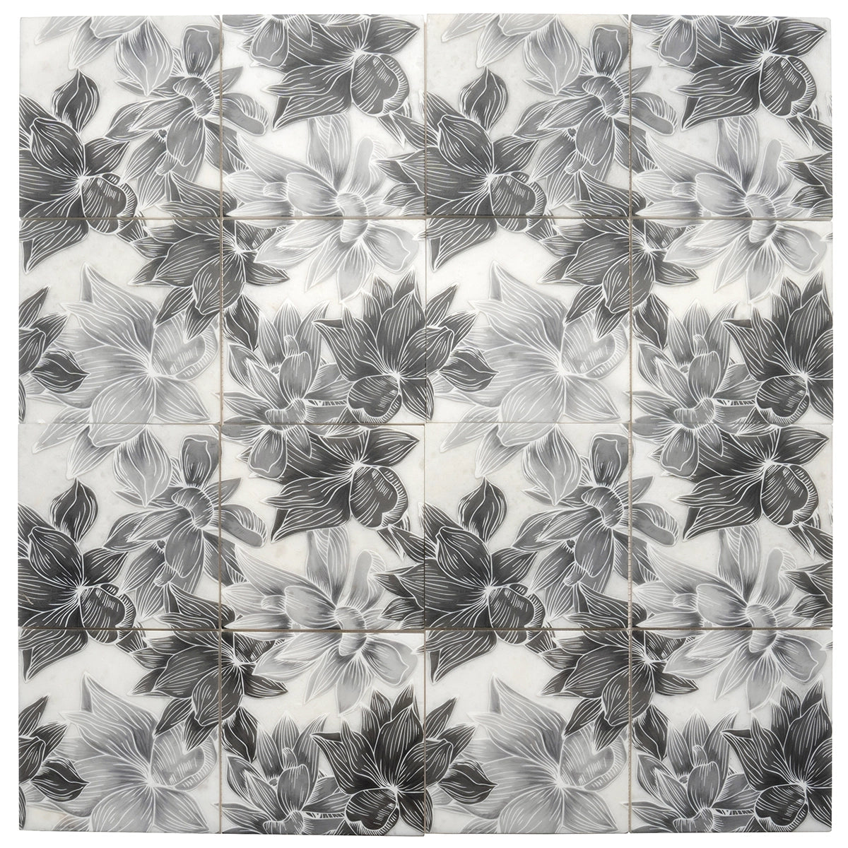 Bluma Floral Gray Etched Marble Mosaic | Tile Club