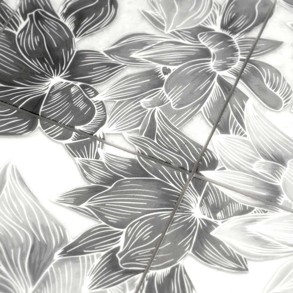 Bluma Floral Gray Etched Marble Mosaic | Tile Club