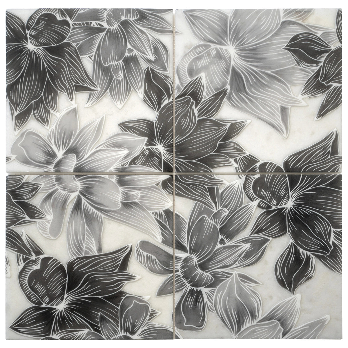 Bluma Floral Gray Etched Marble Mosaic | Tile Club