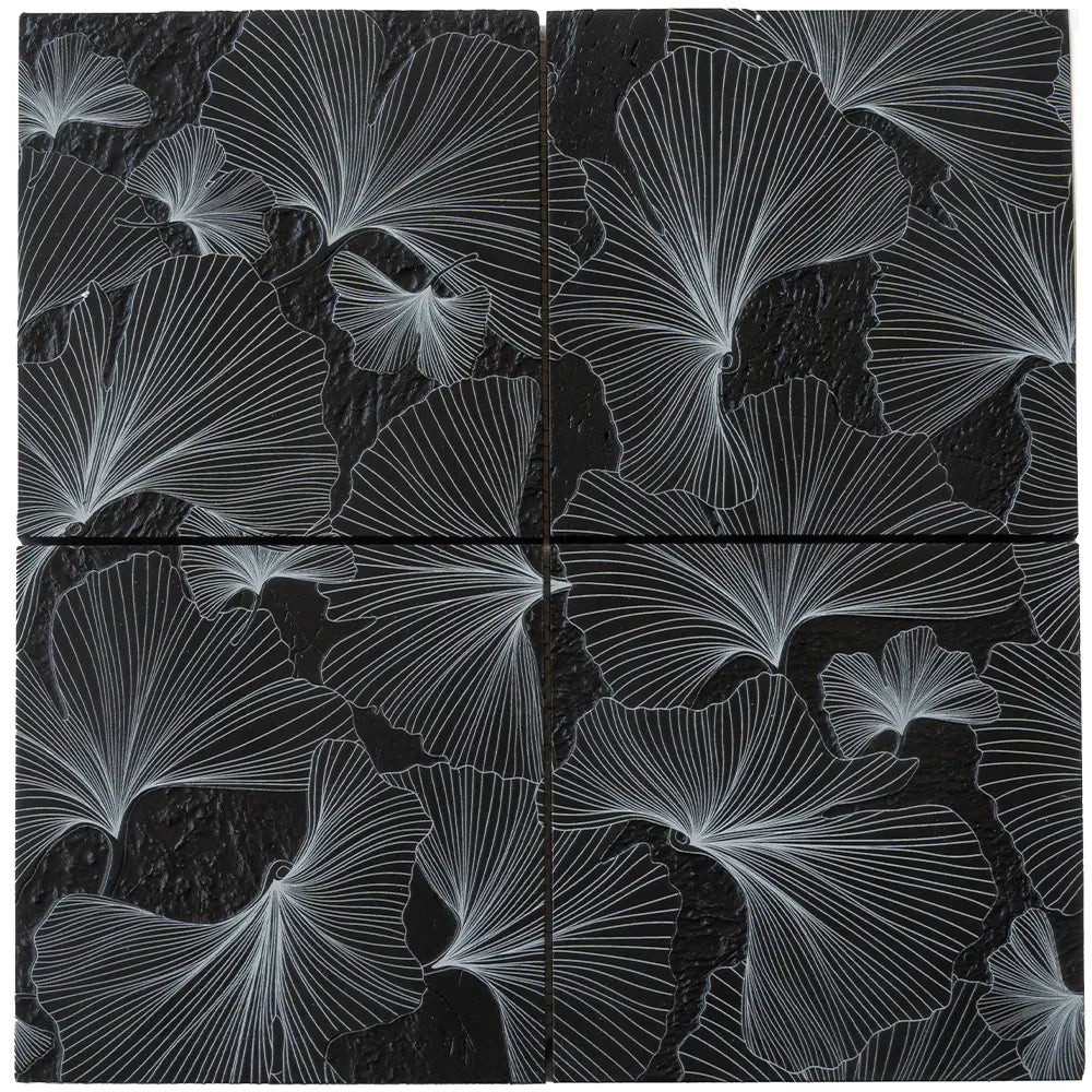 Bluma Gingko Black Etched Marble Mosaic | Tile Club