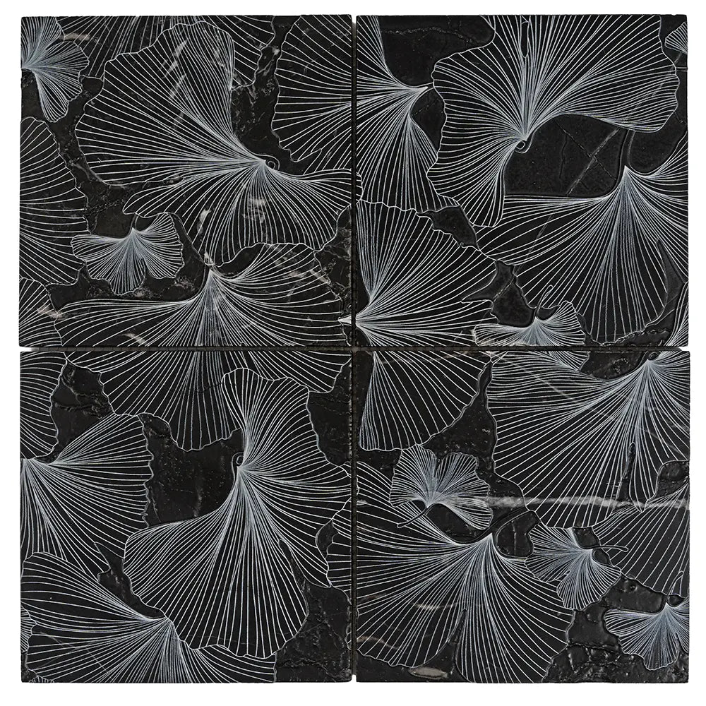 Bluma Gingko Black Etched Marble Mosaic | Tile Club
