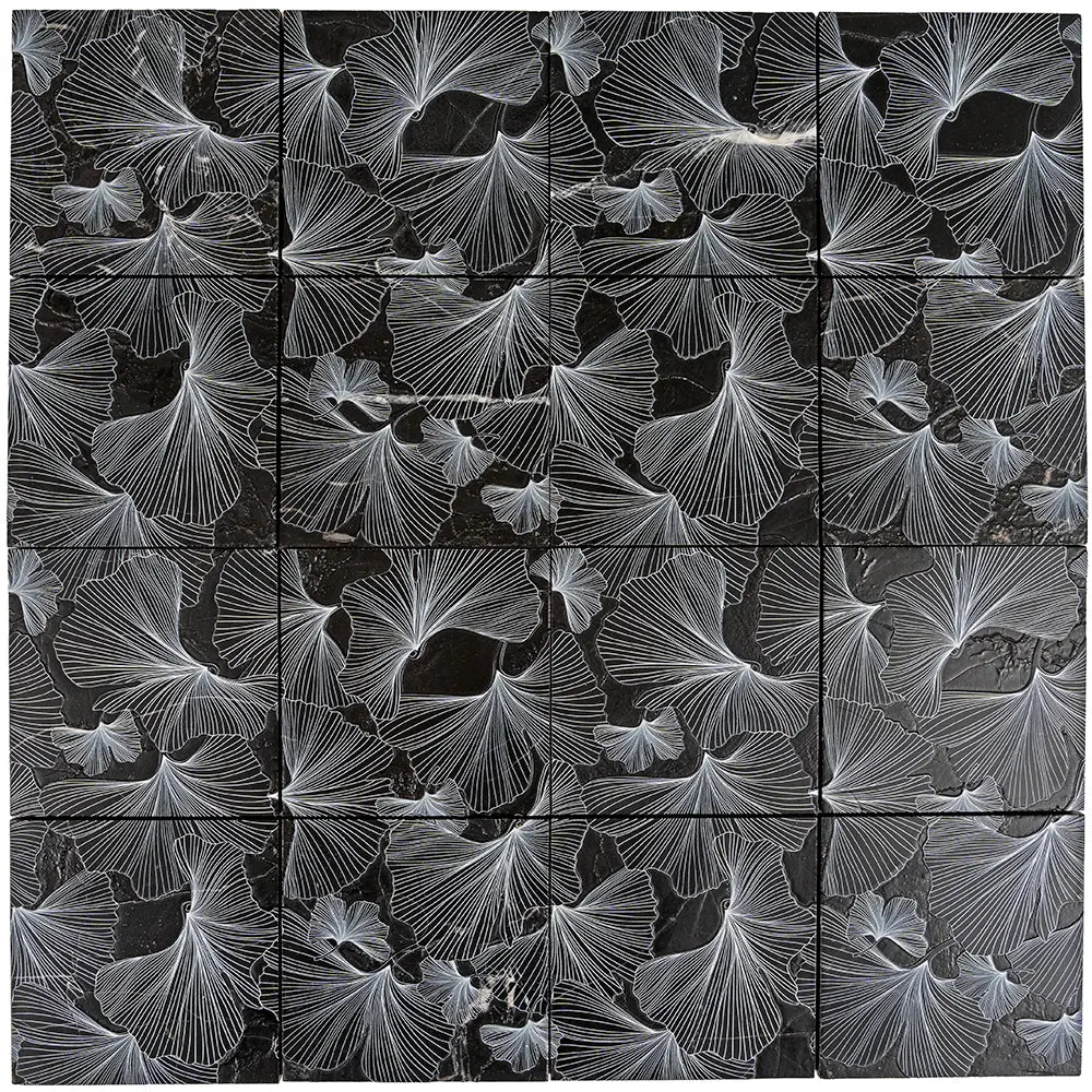 Bluma Gingko Black Etched Marble Mosaic | Tile Club