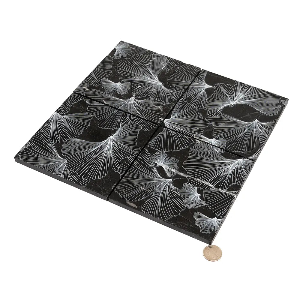 Bluma Gingko Black Etched Marble Mosaic | Tile Club