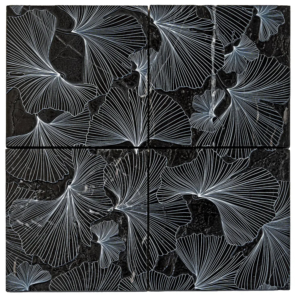 Bluma Gingko Black Etched Marble Mosaic | Tile Club
