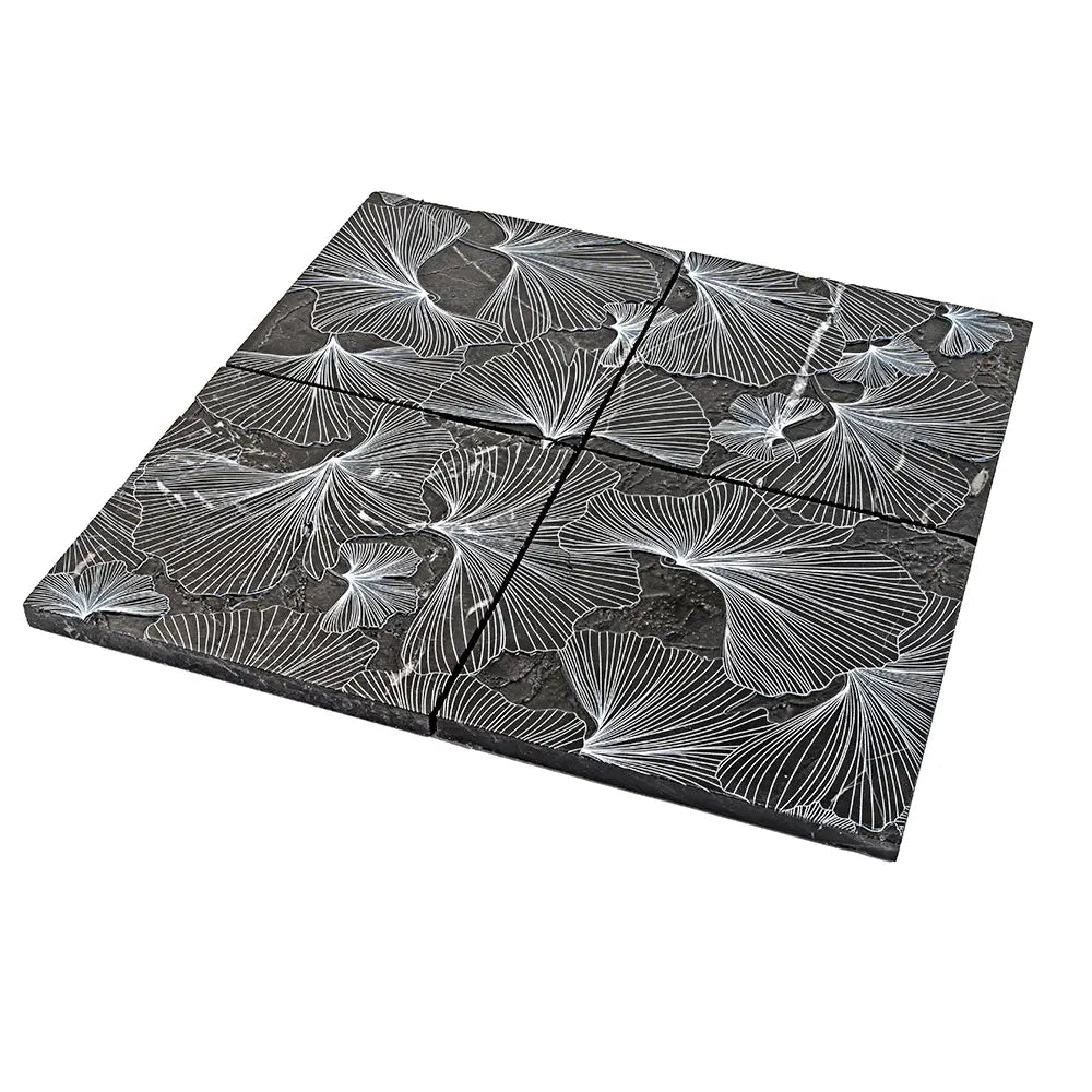 Bluma Gingko Black Etched Marble Mosaic | Tile Club
