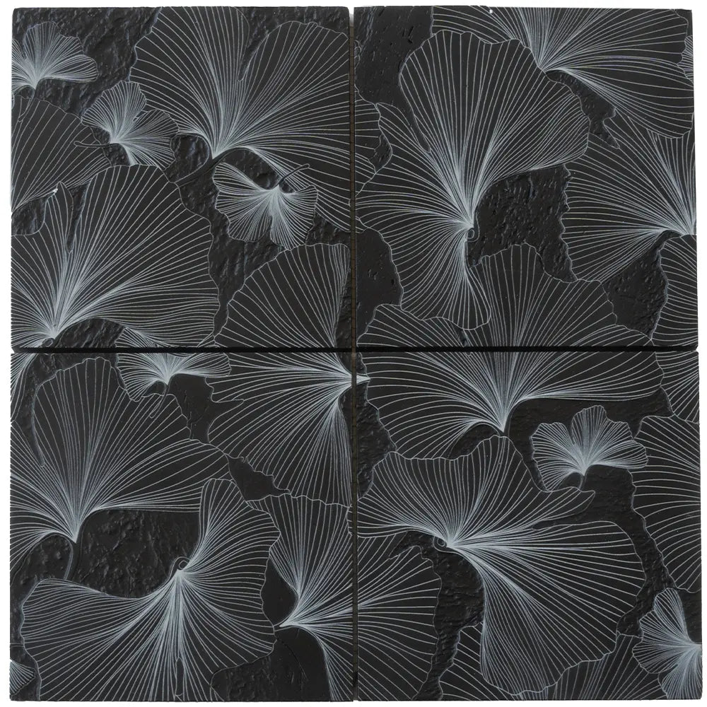 Bluma Gingko Black Etched Marble Mosaic | Tile Club