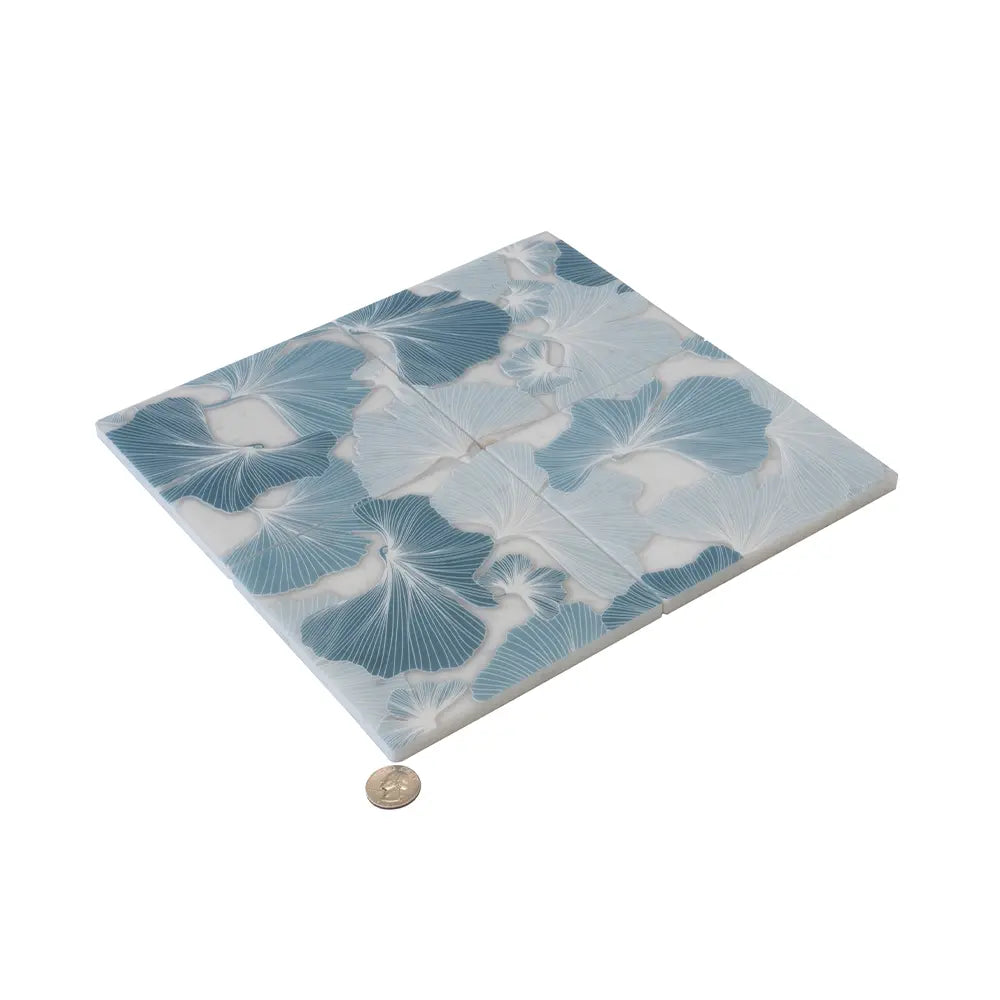 Bluma Gingko Blue Etched Marble Mosaic