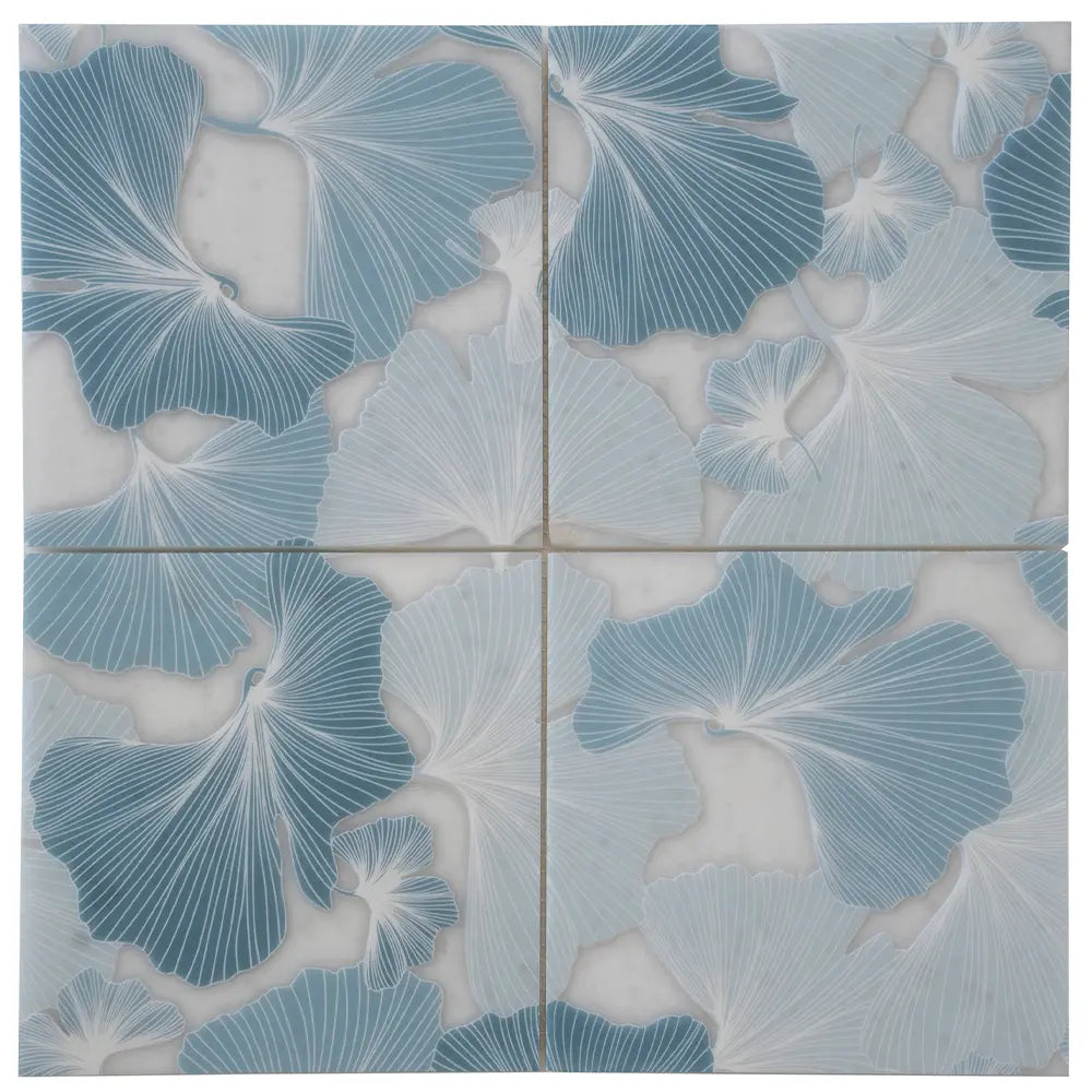 Bluma Gingko Blue Etched Marble Mosaic
