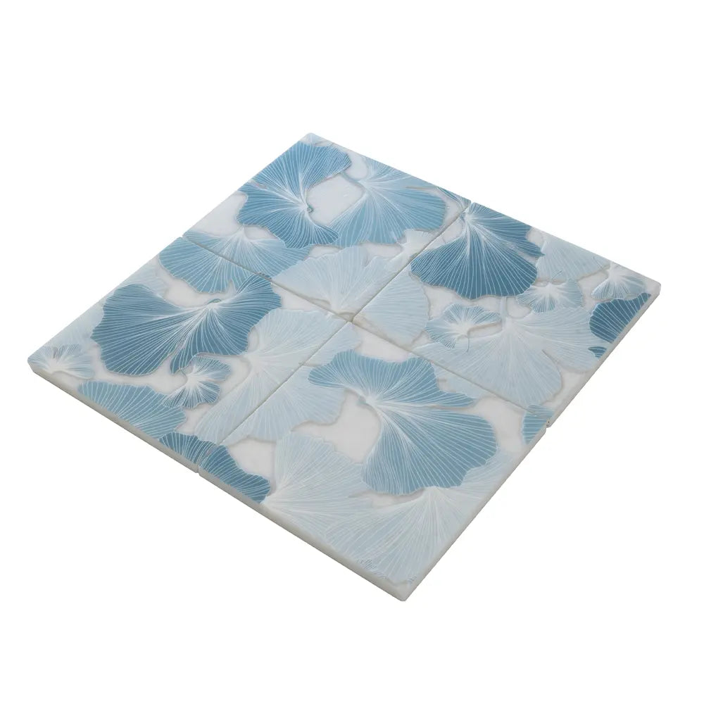 Bluma Gingko Blue Etched Marble Mosaic