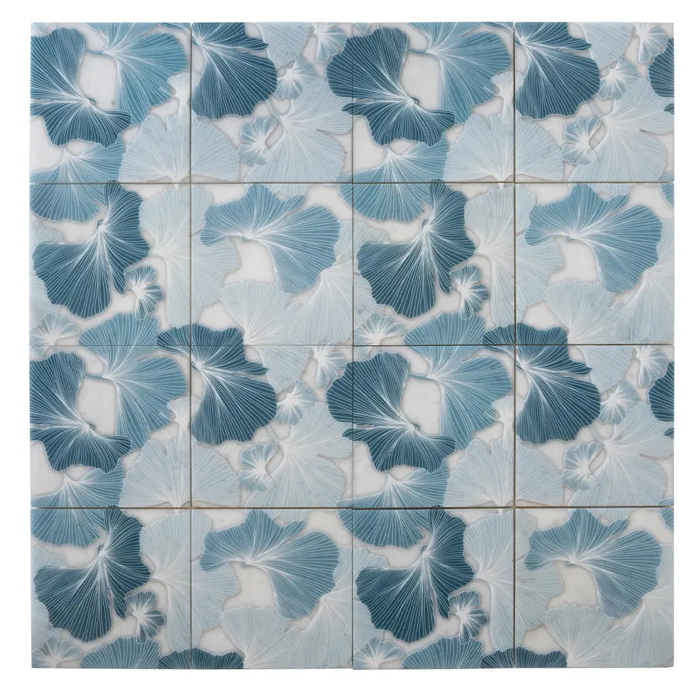 Bluma Gingko Blue Etched Marble Mosaic