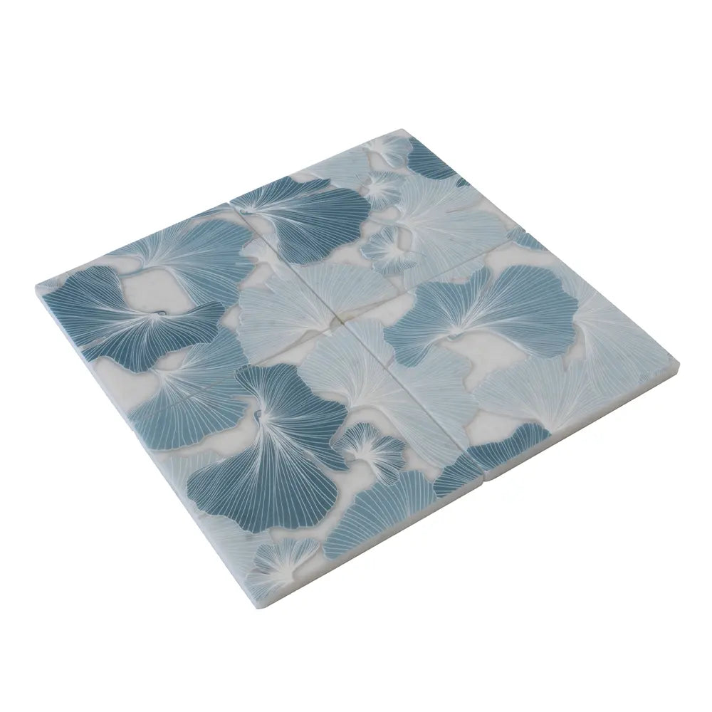 Bluma Gingko Blue Etched Marble Mosaic