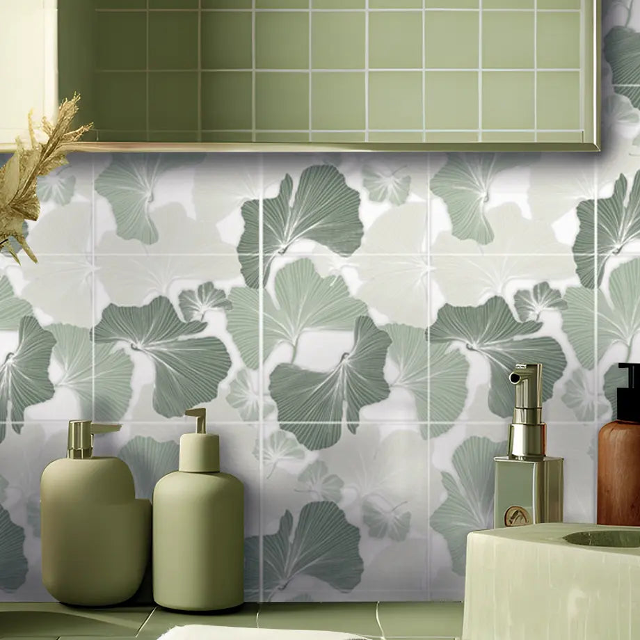 Bluma Gingko Green Etched Marble Mosaic Backsplash