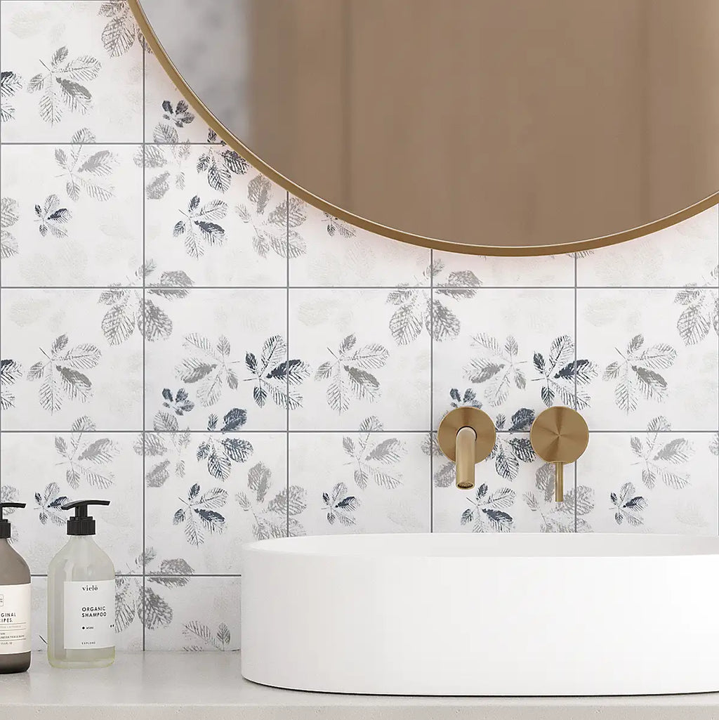 Arborea White Leaf Pattern Marble Tile | Tile Club