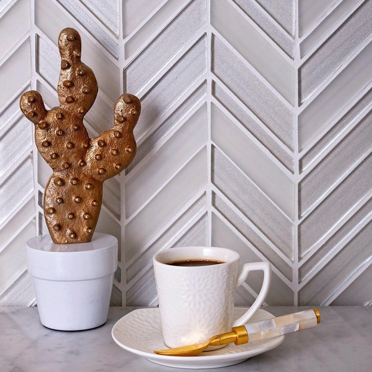 Fabrique White Chevron Glass Mosaic Tile