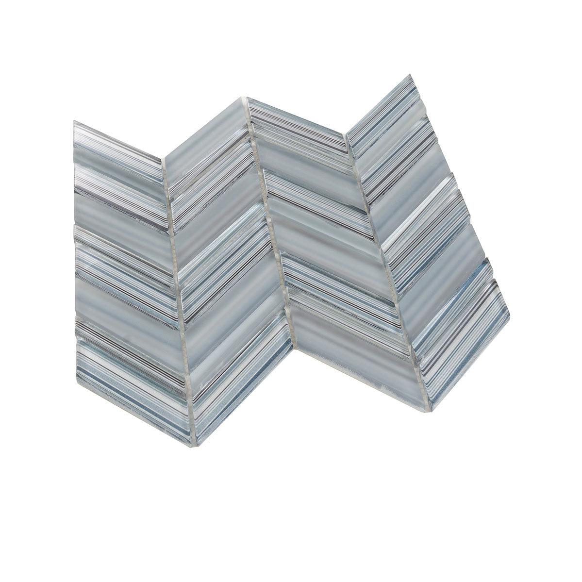 Fabrique Blue Grey Chevron Glass Mosaic Tile