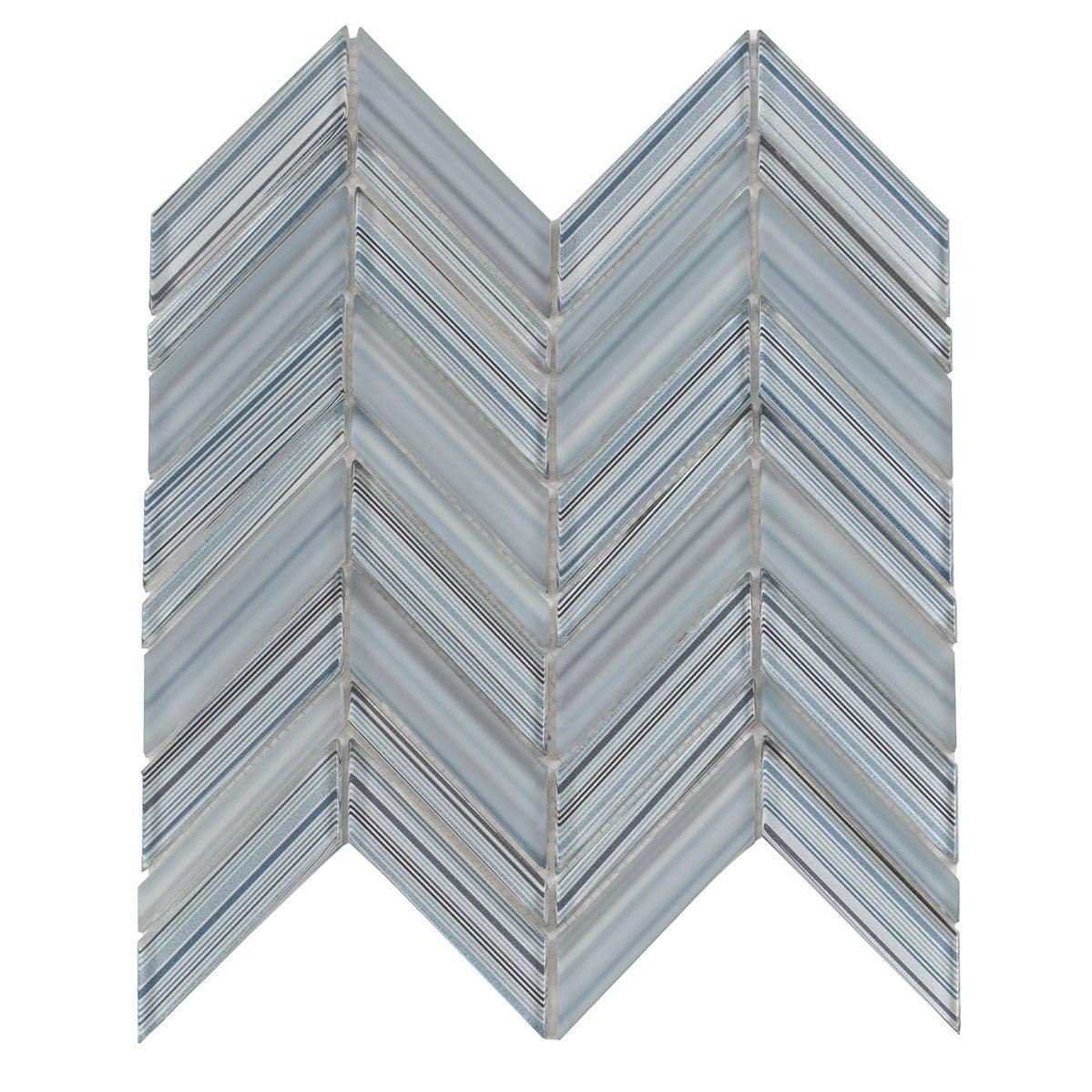 Fabrique Blue Grey Chevron Glass Mosaic Tile