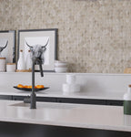 Fan Wooden Beige Marble Mosaic Tile for a Modern Ranch Kitchen Backsplash