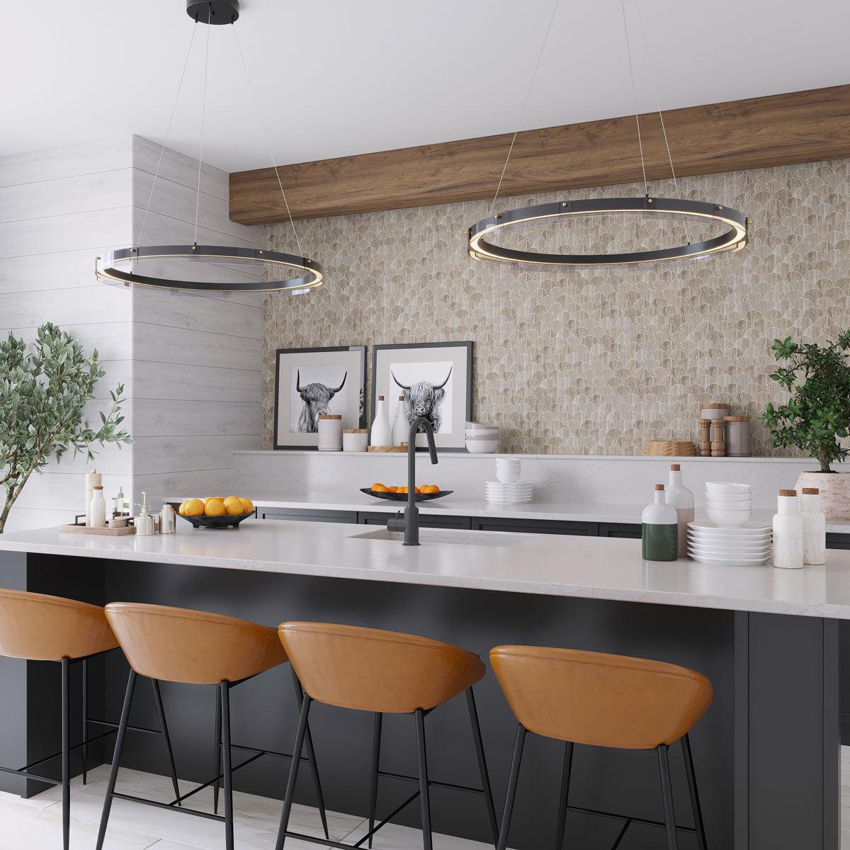 Fan Wooden Beige Marble Mosaic Tile for a Modern Ranch Kitchen Backsplash