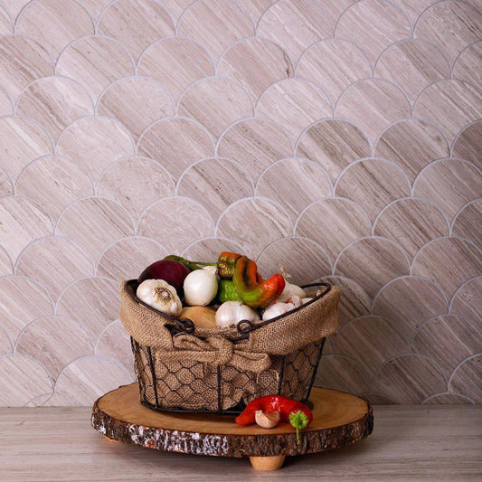 Fan Wooden Beige Marble Mosaic Tile