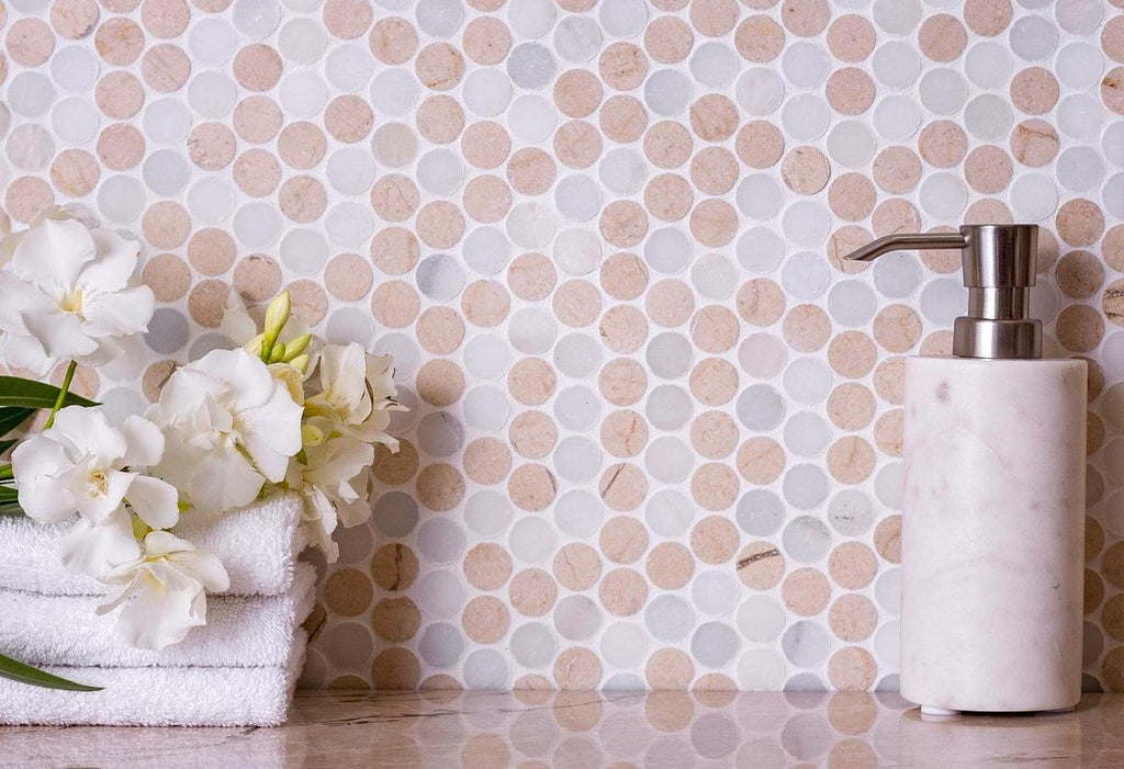 Fantasy Penny Tumbled Marble Mosaic Tile
