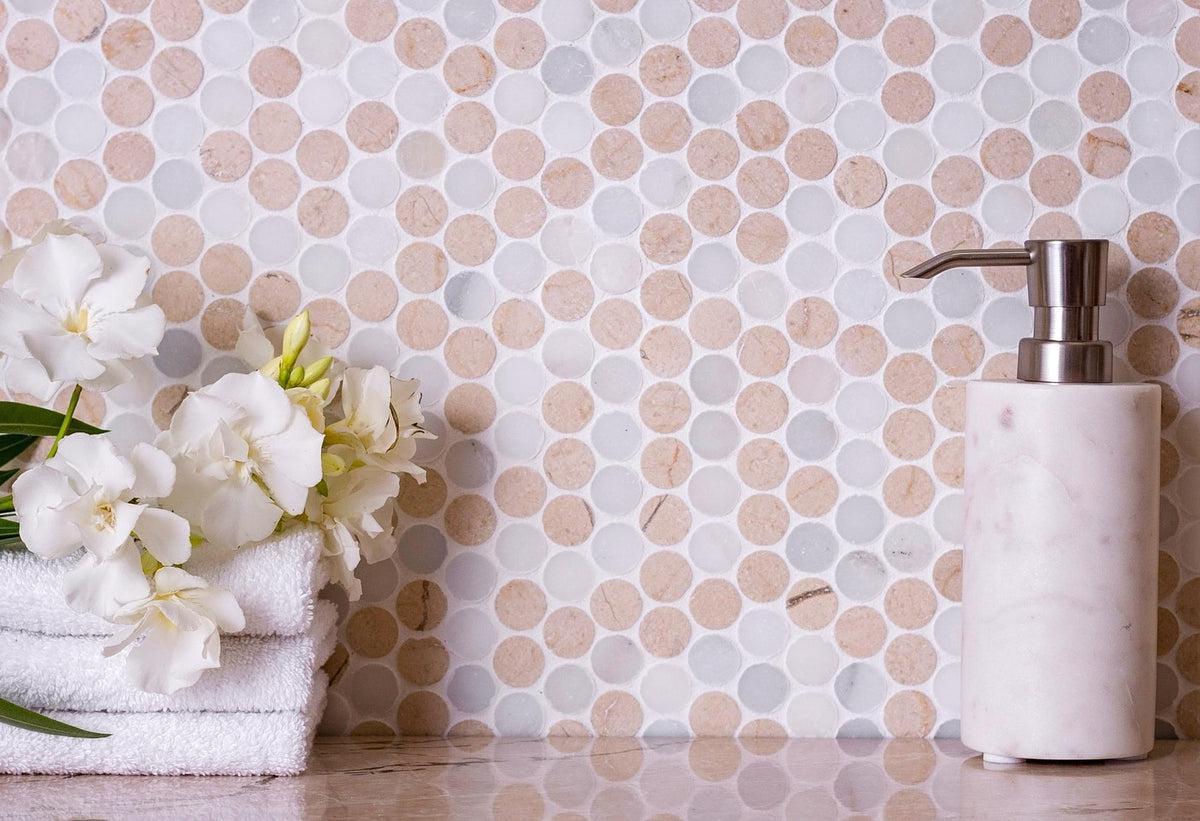 Fantasy Penny Tumbled Marble Mosaic Tile