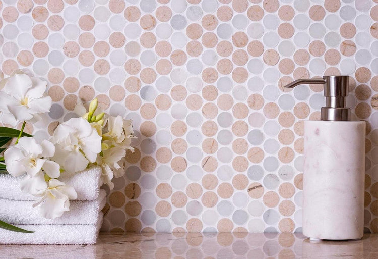 Fantasy Penny Tumbled Marble Mosaic Tile