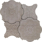 Floral Grey & Star Etched Stone Mosaic Tile