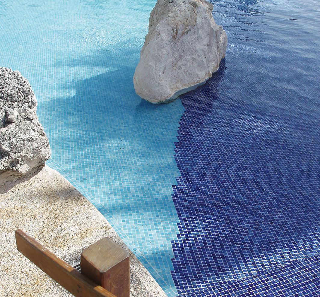 Blue glass pool tile
