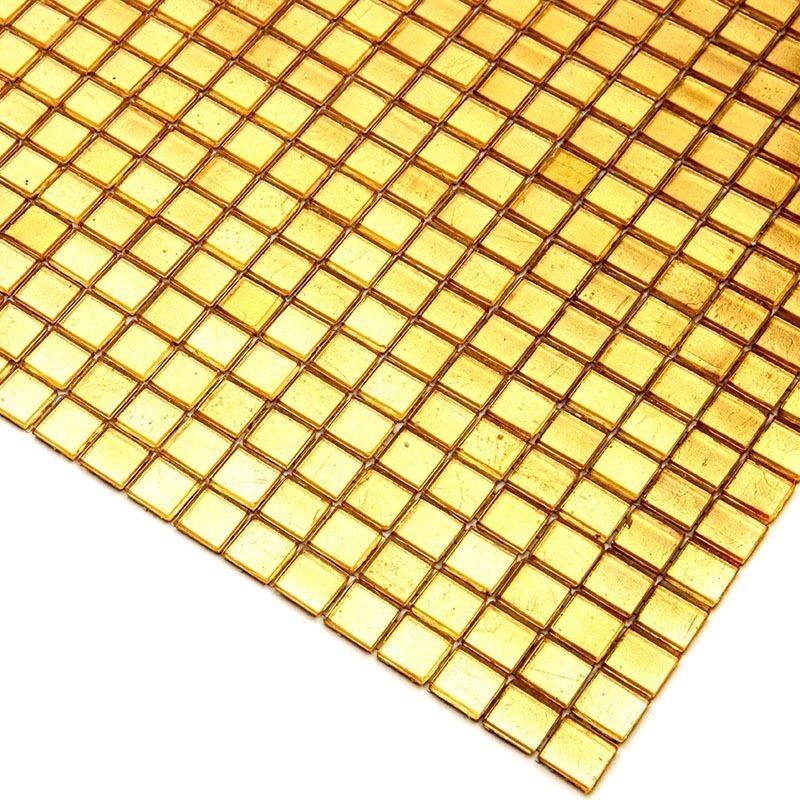 Foiled Yellow Gold Squares Glass Tile | Tile Club