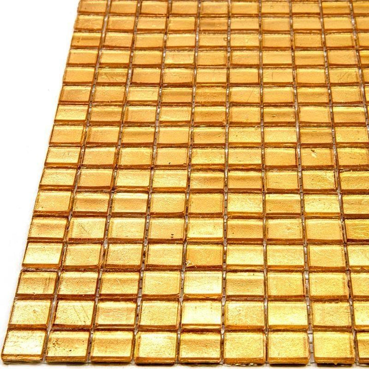 Foiled Yellow Gold Squares Glass Tile | Tile Club