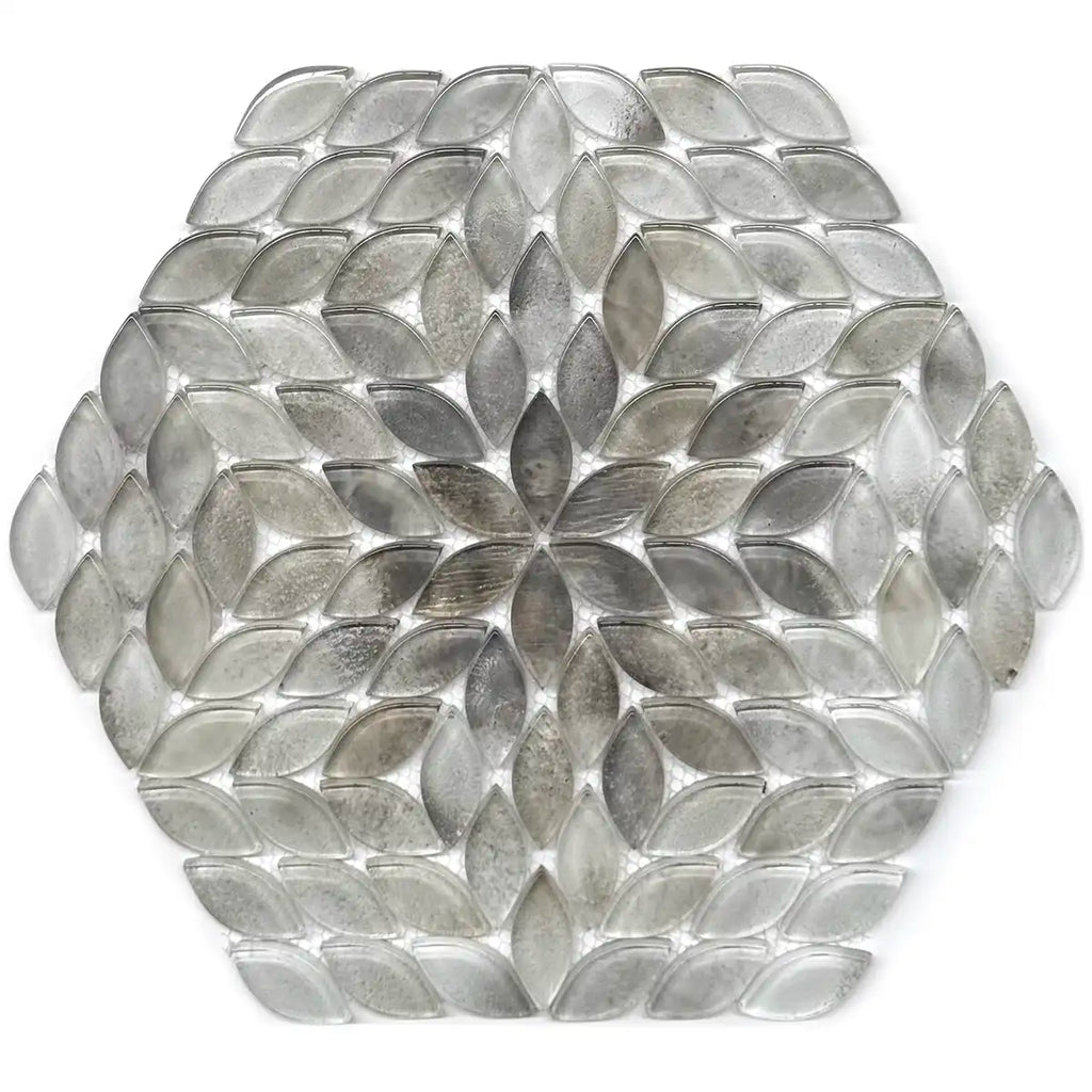 Wildflower Petals Gray Glass Mosaic Tile