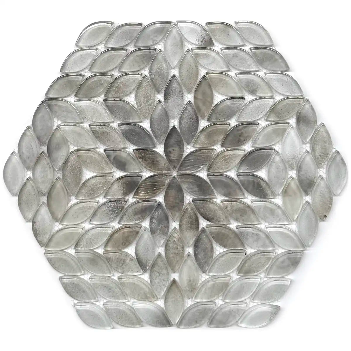 Wildflower Petals Gray Glass Mosaic Tile