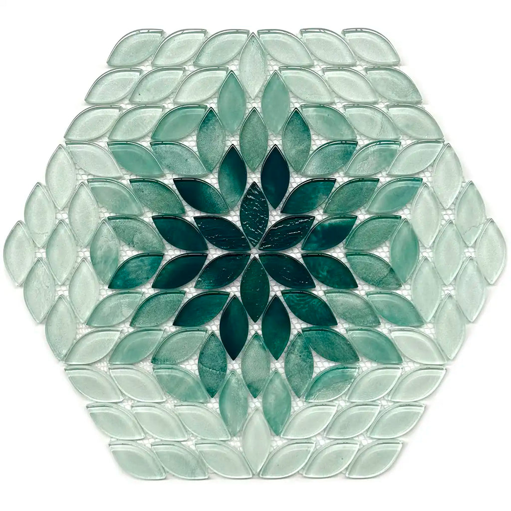 Wildflower Petals Green Glass Mosaic Tile Sample
